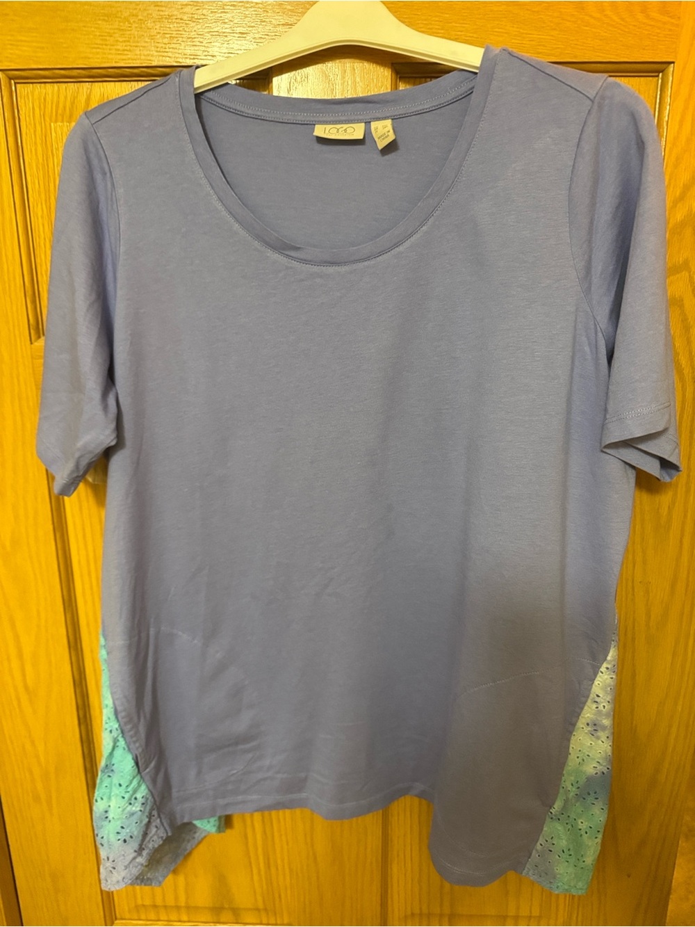 Logo by Lori Goldstein Lavender Scoop Neck Cotton Top with Printed Side Panels